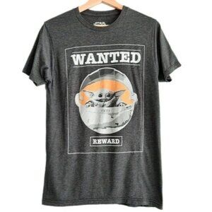 STAR WARS Baby Yoda Wanted Poster Crewneck T-shirt Men's Sz S